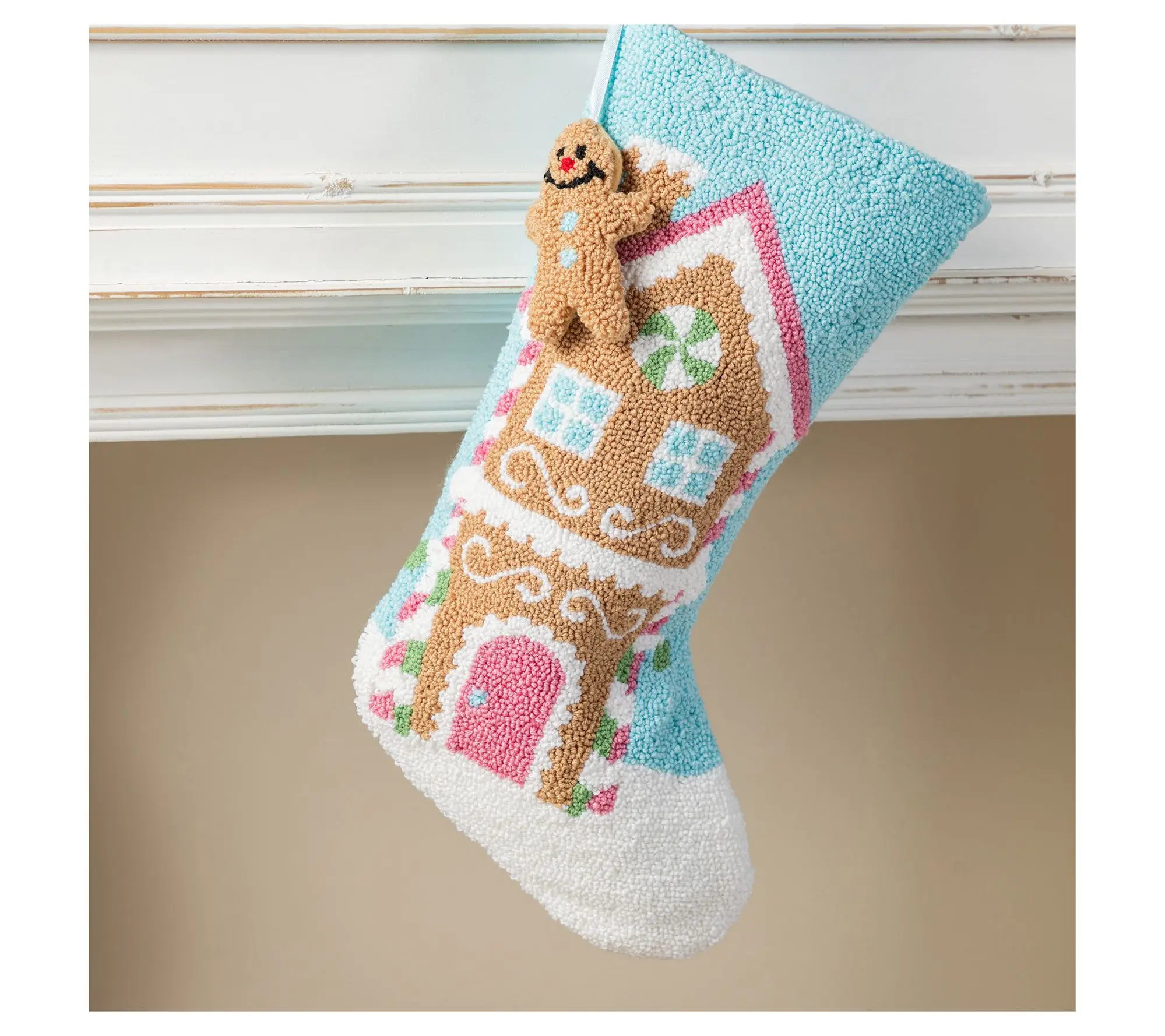 Glitzhome 21"L Hooked Gingerbread House Christmas Stocking