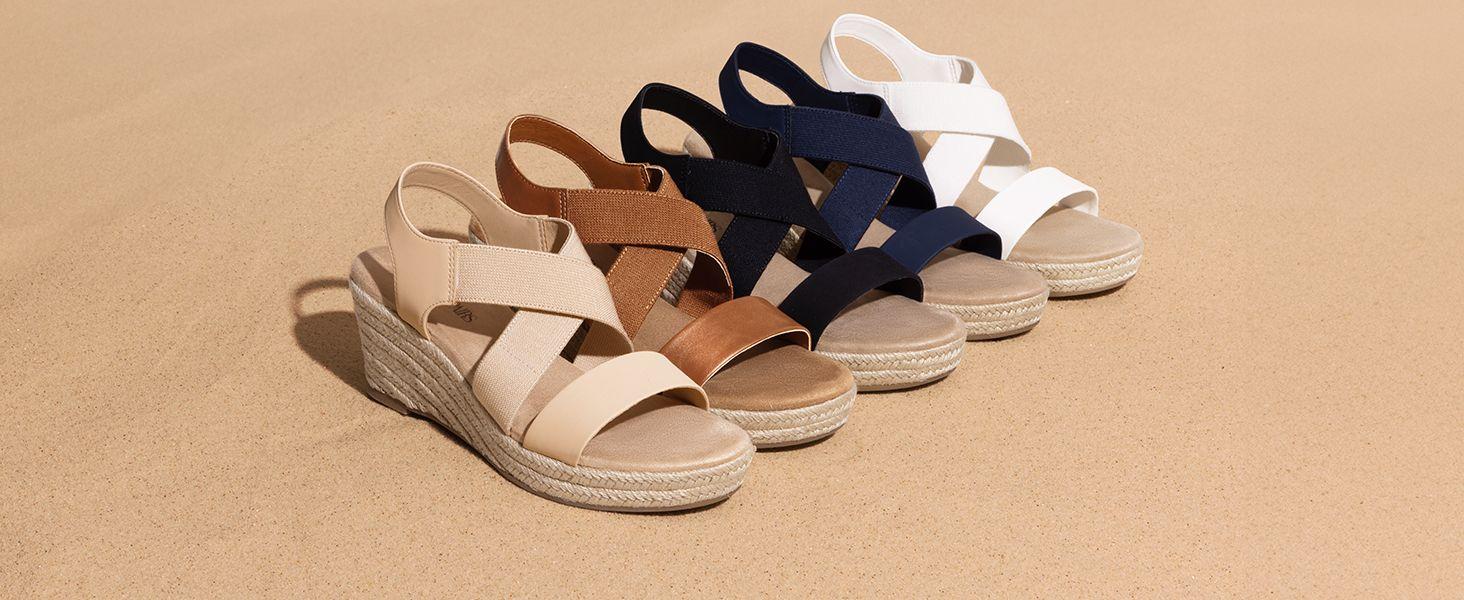 Dream Pairs Women's Elastic Ankle Strap Espadrille Wedge Sandals