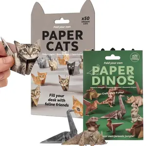 Origami Craft Kit: Fold Kittens/Dinos/Dogs + Train Hand Dexterity — Perfect for Parties & Desk Decor, 50 Printed Sheets + Step-by-Step Guides, No Extra Supplies Needed