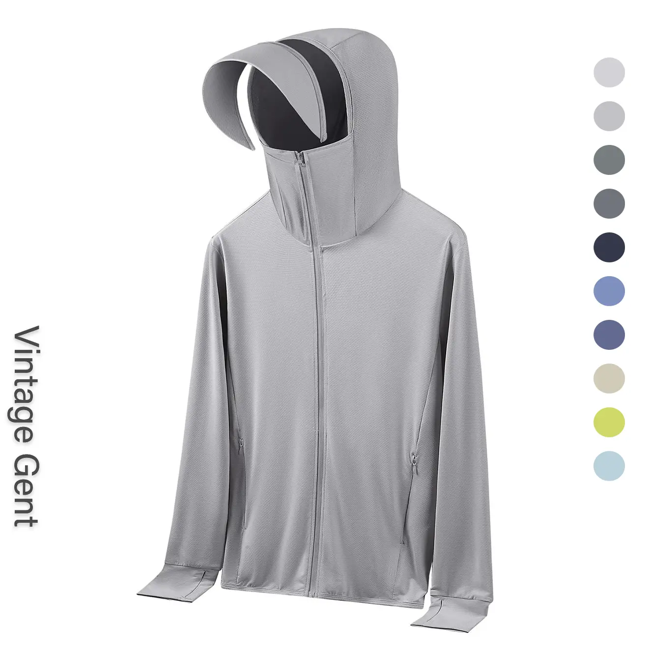 Men's UPF50+ Ice Silk Sun Protection Hooded Jacket, 4-Way Stretch Knit Mesh Breathable Lightweight Full Coverage UV Sun Shirt Outdoor Fishing Running Windproof Long Sleeve Sun Coat