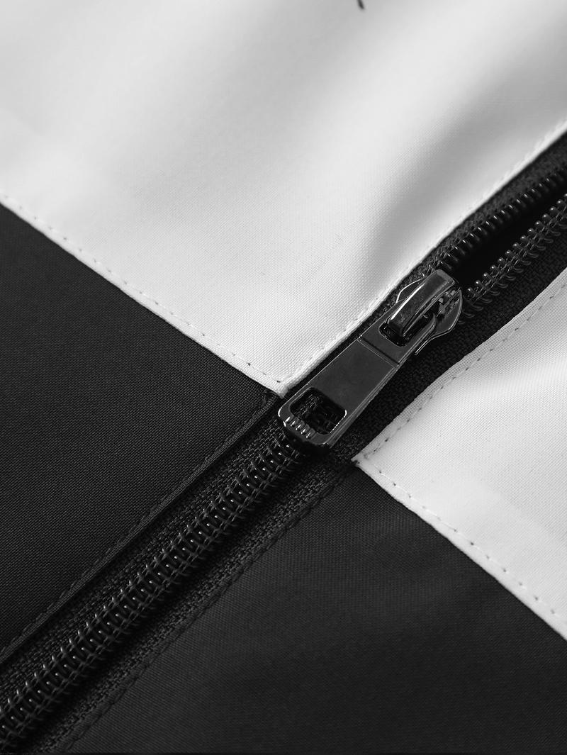 Men's Fashion Racing Graphic Stand Collar Jacket, Lightweight Windproof Outdoor Casual Bomber Jacket, Trendy Color Block Retro Streetwear for Spring/Fall Daily Activities