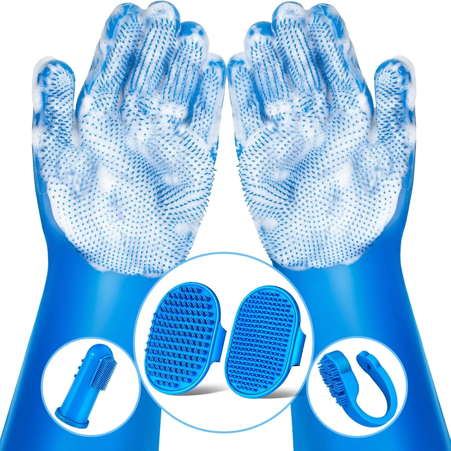 6PCS Pet Grooming Kit for Dogs Cats & Horses Navy Blue Dog Washing Gloves Bath Brush Shampoo Brush Grooming Gloves Bath Supplies Essential Pet Care Tools