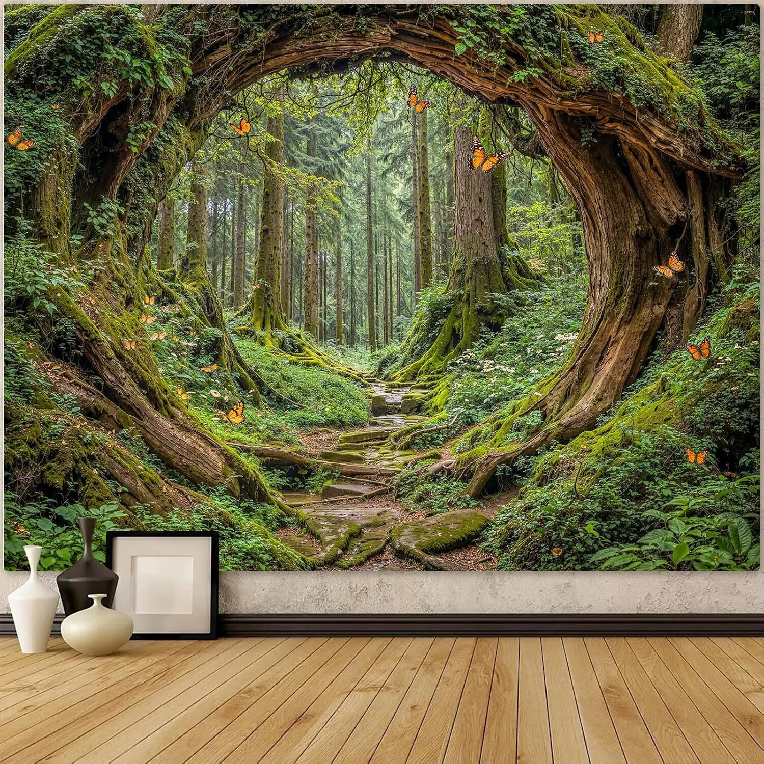 Forest Tapestry Green Nature Tree Wall Tapestry for Bedroom Aesthetic Jungle Outdoor Landscape Small Tapestries Wall Hanging for Dorm Living Room Decor 80 x 6 Inch