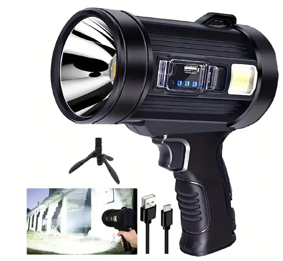 High Performance Portable Camping EDC Flashlight, 3000mAh Solar Hand Light, 6-Mode Bright LED USB Rechargeable Spotlight, IPX5 Waterproof for Hunting, Camping, High Performance Flashlight, Portable Camping Flashlight