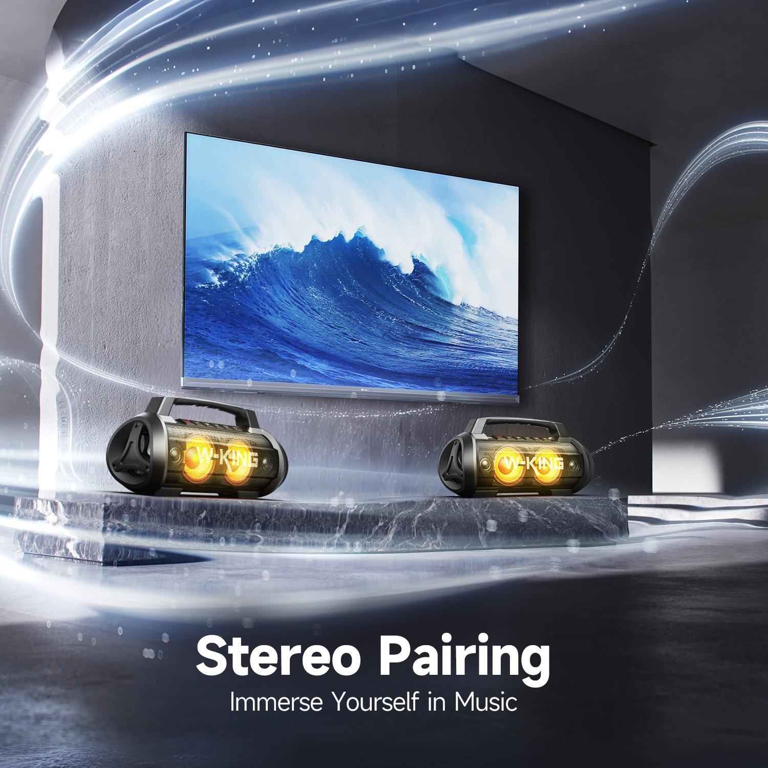 W-KING  120W Peak 70W RMS  table Bluetooth Speaker with Wireless Microphone, Waterproof Speakers with Subwoofer Outdoor Speakers Bluetooth Boombox/42H/Bass Up/DSP/AUX/Stereo Pairing Waterspeaker Karaoke Set speaker subwoofer bluetooth speakers