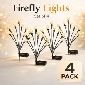 EVEDIOR 4 packs Solar Garden Lights - New Upgraded Solar Swaying Light, Sway by Wind, Solar Outdoor Lights, Yard Patio Pathway Decoration, High Flexibility Iron Wire & Heavy Bulb Base, Warm White