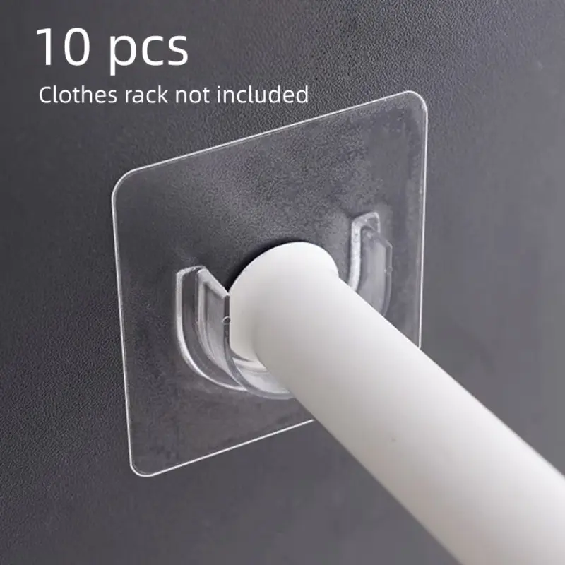 10pcs No-Drill Extendable Adjustable Rod Holder, Curtain Rod Fixed Bracket, Strong Adhesive Hanging Rod Stand, Wall-Mounted Shower Curtain Track Holder, Restroom Bathroom Accessories