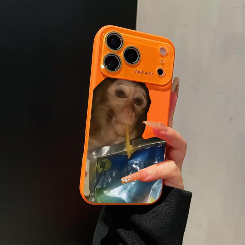 Funny Monkey Drinking Water Case for iPhone 17 Pro Max 17Air 17 16E 16 15 14 13 12, Ultra Skin-Friendly TPU, All-Inclusive Glass Lens Protection, Aesthetic Creative Animal Gift, Dopamine Ins Style Fun Cover, Shockproof Slim Case, Lens Window Design