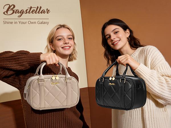 Bagstellar Wide-open Makeup Bag, PU Leather Toiletry Bag for Women, Quilted Travel Bag Organizer Water-resistant Cosmetic Bag with Handle for Toiletries, Essentials, Accessories Bagstellar Wide-open Makeup Bag, PU Leather Toiletry Bag for Women, Quilted Travel Bag Organizer Water-resistant Cosmetic Bag with Handle for Toiletries, Essentials, Accessories