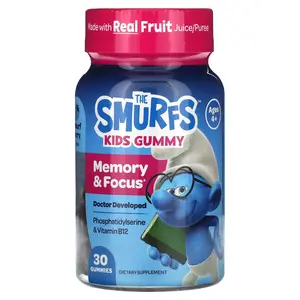 The Smurfs Kids Gummy, Memory & Focus, Ages 4+, Smurf Berry, 30 Gummies