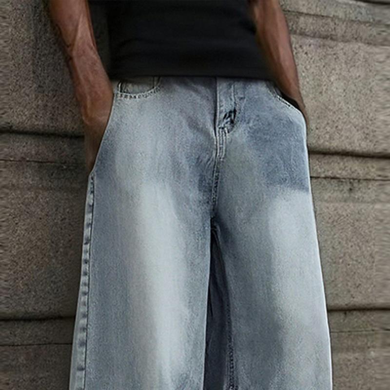 Men's Loose Wide-Leg Jeans Straight-Leg Non-Elastic Mid-Waist Breathable Fabric All-Season Classic Street Style Fashionable Casual Wear Comfortable Durable