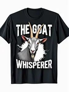 The Goat Whisperer Funny Goat Lover T-Shirt - Heavyweight Black Vintage Tee with Distressed Goat Design & Goat Whisperer Graphic, Casual Short Sleeve Round Neck Shirt for &, Farmer Gift, Christmas Halloween Costume, Machine