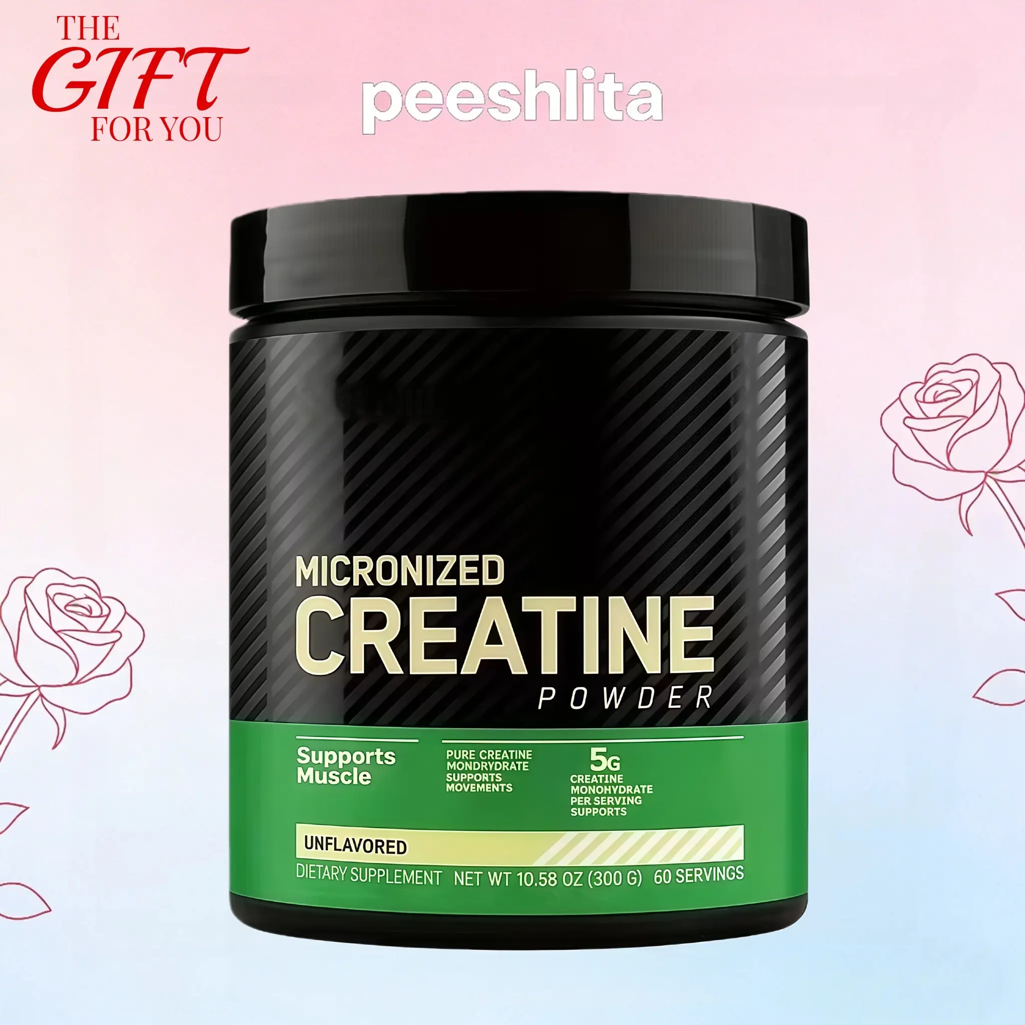 Peeshlita Micronized Creatine Monohydrate Powder | 5g Pure Creatine Per Serving, 60 Servings | Unflavored | Boosts Exercise Energy, Strength & Muscle Recovery | Valentines Day Fitness Gift for Athletes