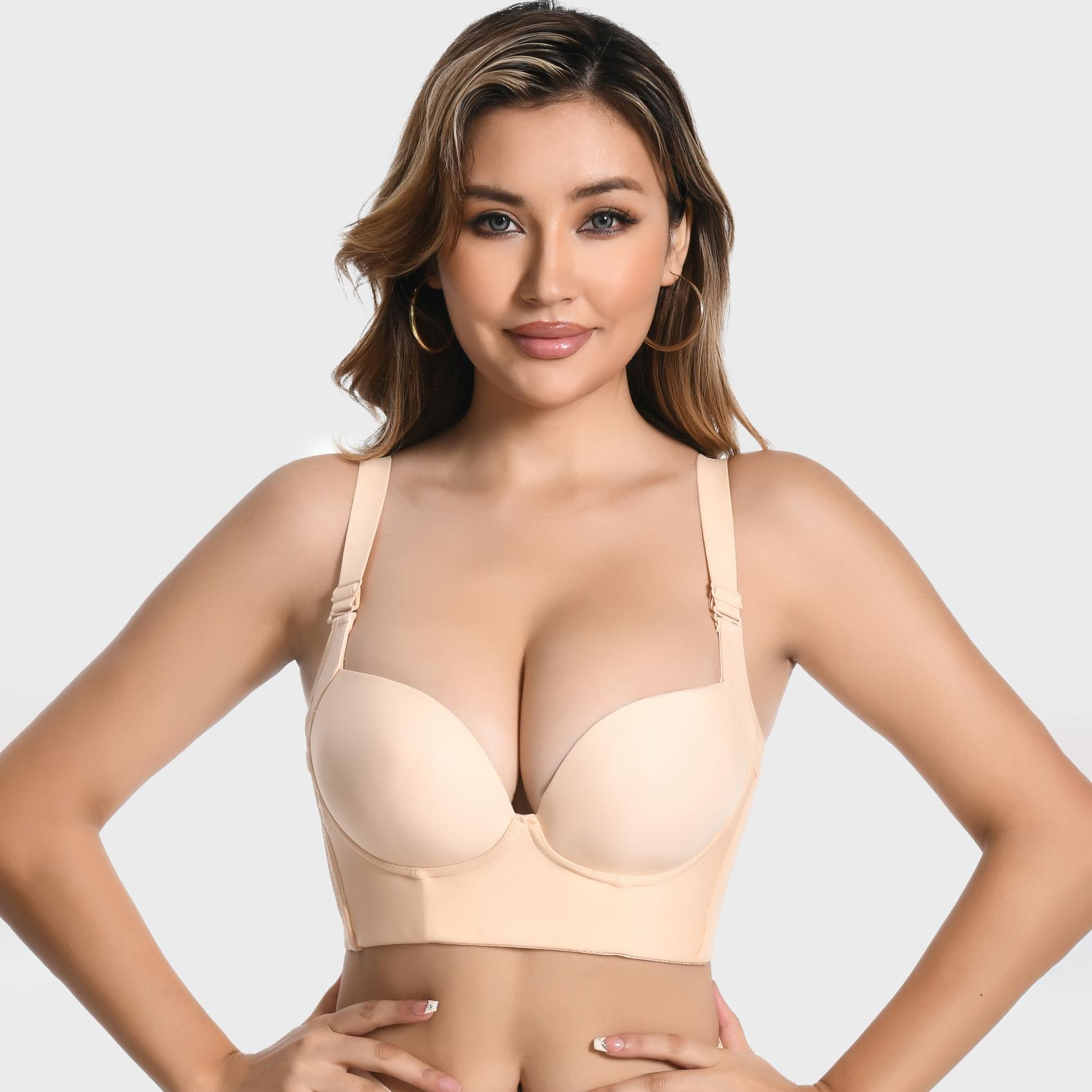 【Buy 2 Get 1 Free Gift】Cubidupi Braless Deep V Bra with Wide Straps | Wireless Seamless Design for Supportive U-Back Comfort & Sexy Shape