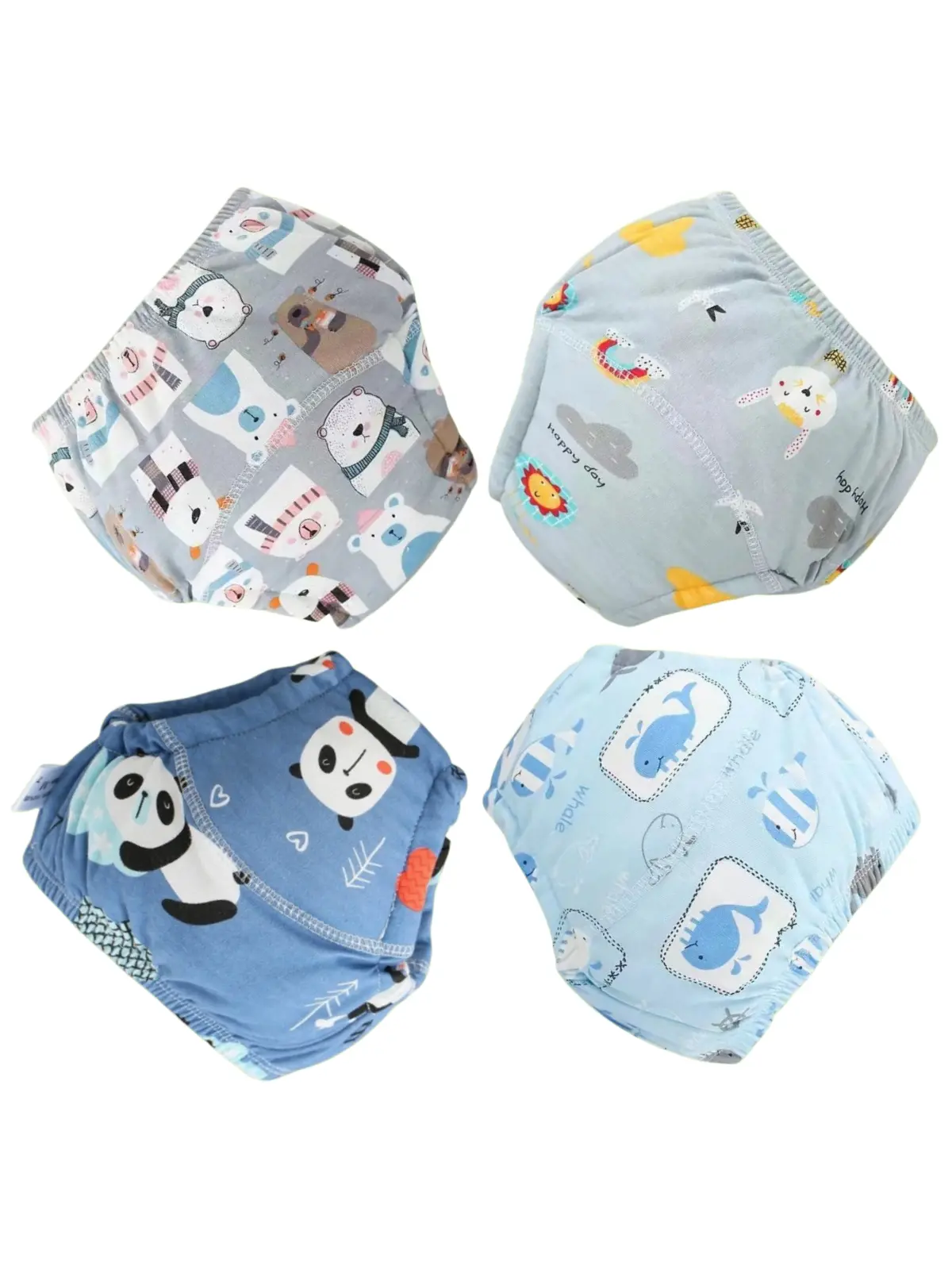 4-Pack Reusable Potty Training Pants, Soft Cotton Absorbent Training Underwear for Toddlers, Leak-Proof Washable Diapers with Elastic Waist, Cute Animal Prints