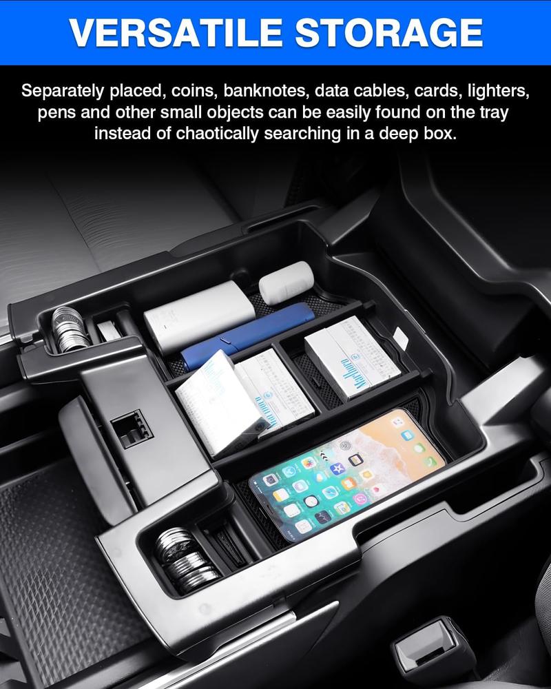 Canvcle Center Console Organizer for 2019-2024 2025 Dodge RAM 1500 2500 3500 Accessories Armrest Storage Box Secondary Insert Tray with 2 Color Mats (Full Console w/Bucket Seats ONLY)