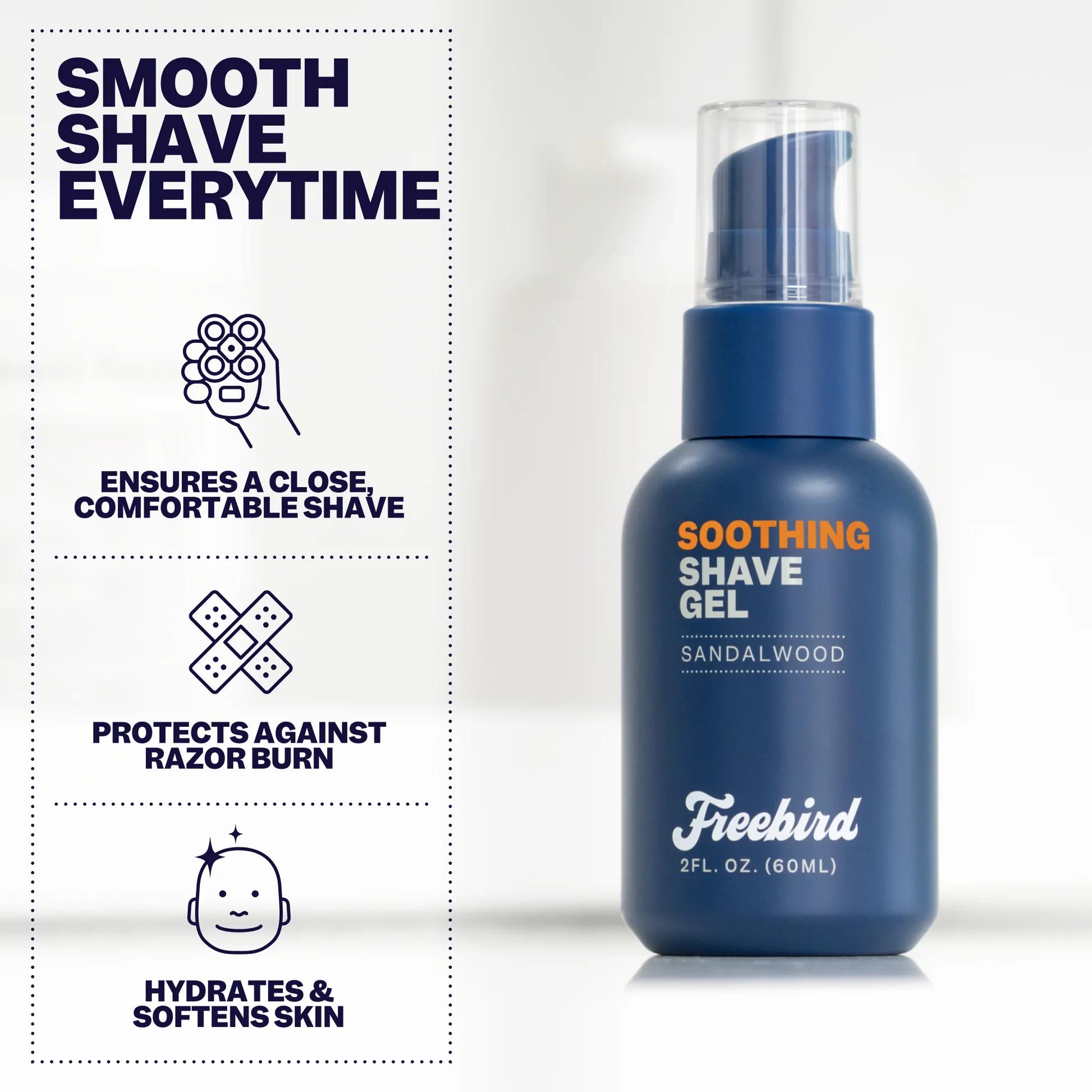 FREEBIRD Soothing Shave Gel - Aloe Vera Infused Hydrating Formula for Ultra Smooth Glide - Non Foaming & Gentle on Sensitive Skin - 2 FL OZ 60ML Body Care