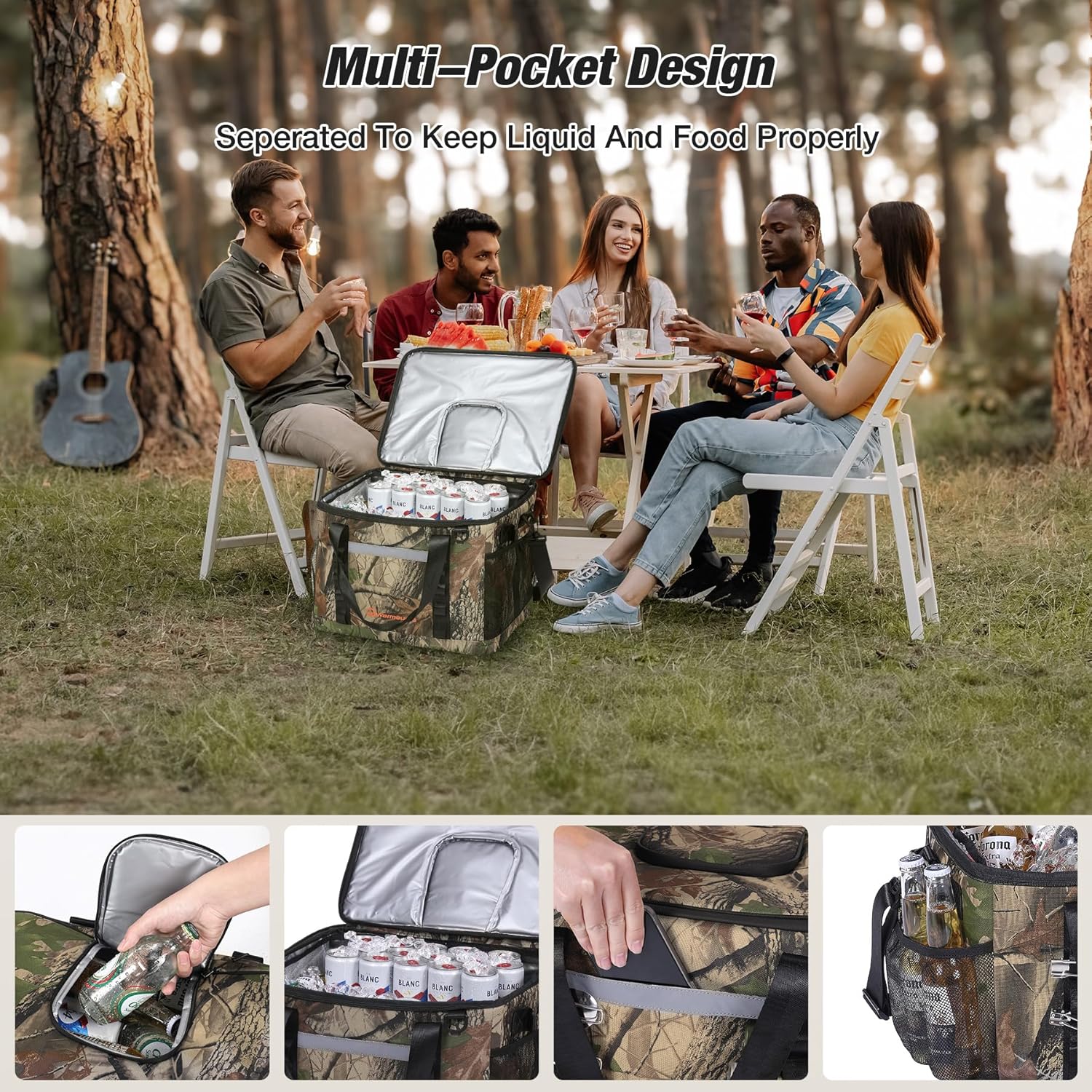 WARMOUNTS Insulated Cooler Bag 75/48 Cans, Soft Sided Portable Lunch Bag Coolers w/Zippered Top, Leak Proof PVC Interlayer, 5-Layer Insulation Large Ice Chest Bag for Travel, Camping, Beach, Picnic