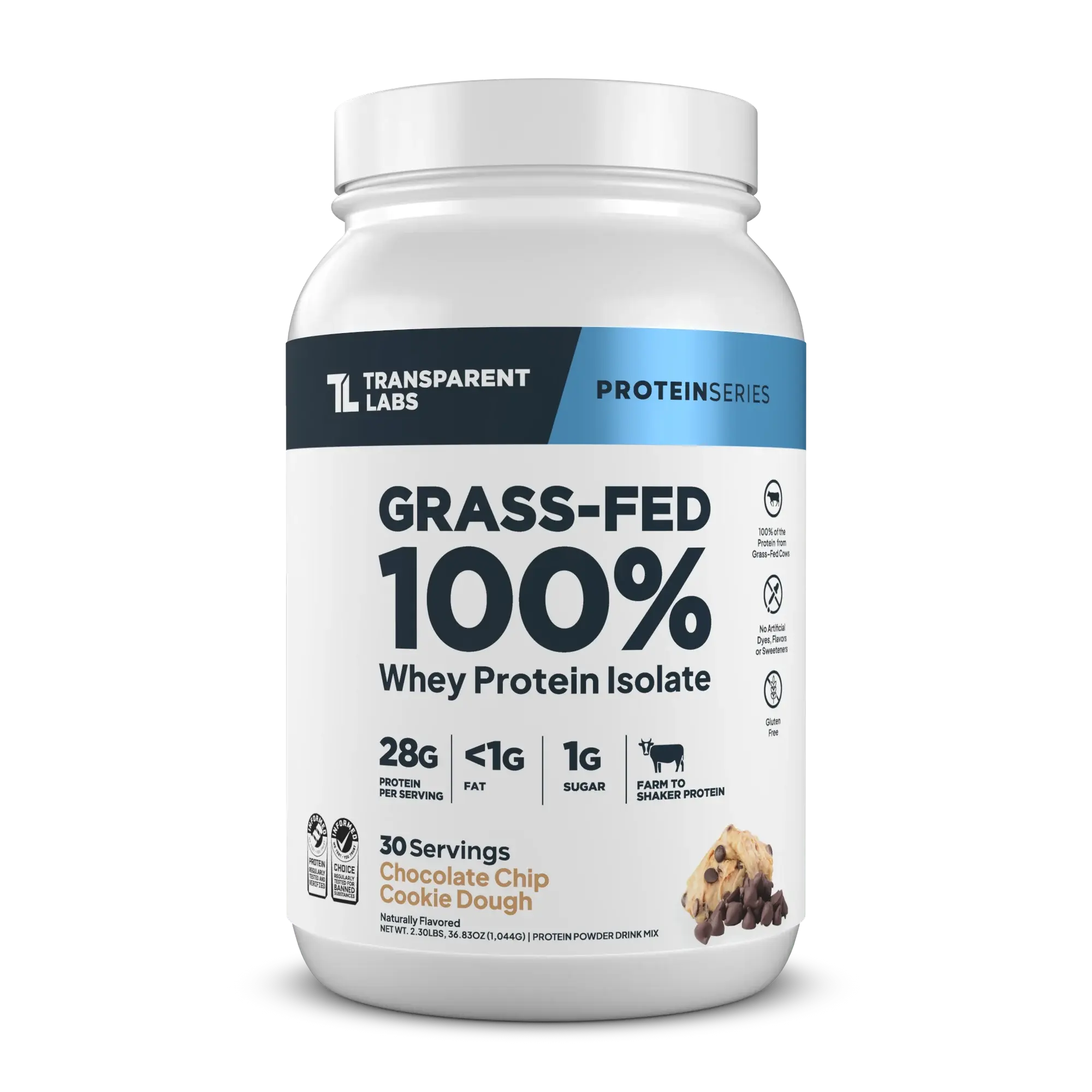 Transparent Labs Premium Grass-Fed Whey Protein Isolate Powder - 28g High Protein Dietary Supplement, Clean Ingredients, Milk-Based Muscle Fitness Supplement for Recovery & Gym Use
