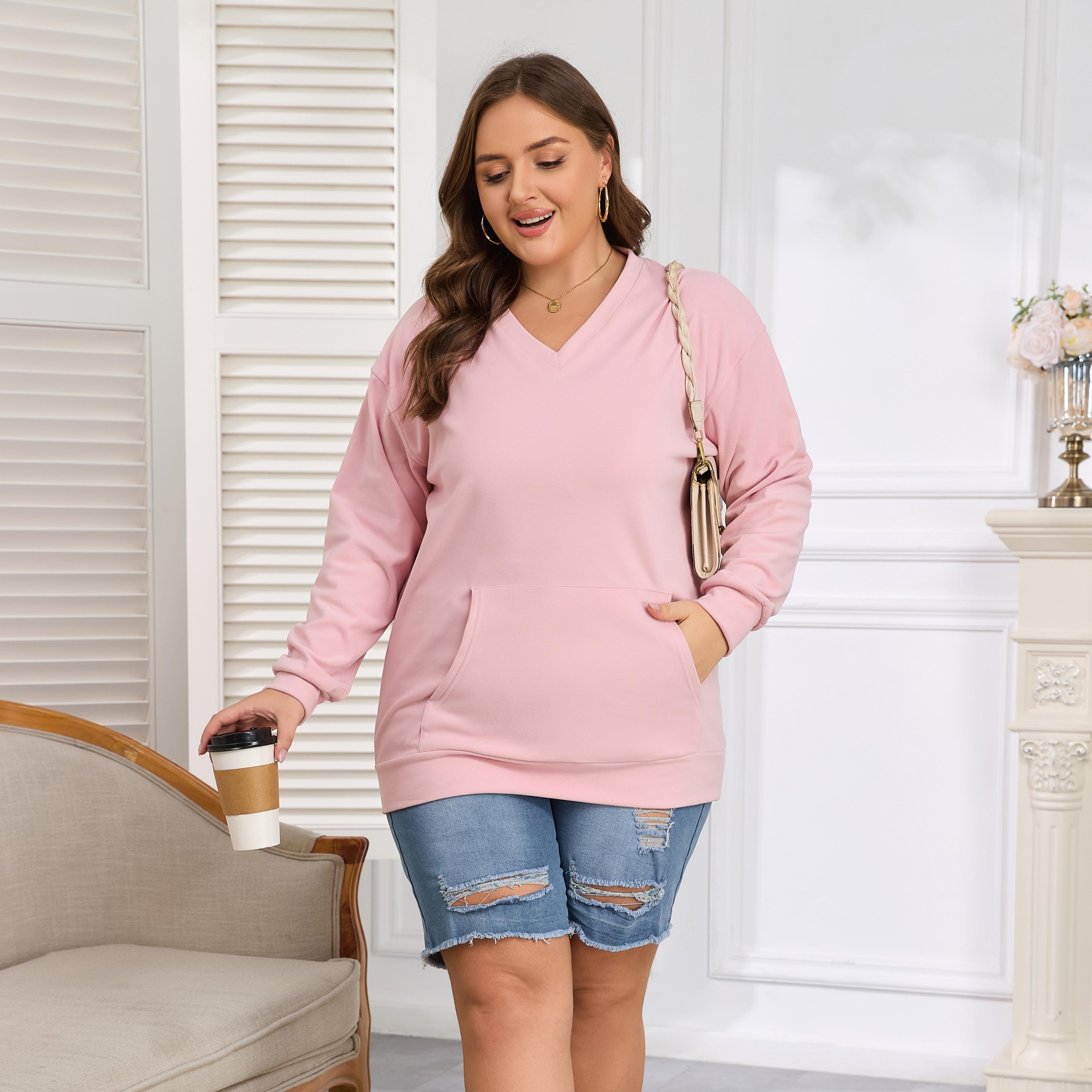 AUSELILY Women's Hoodless V-neck Sweatshirt With Kangaroo Pocket Fleece Longsleeve Oversized Casual Style Shirt AUSELILY Women's Hoodless V-neck Sweatshirt With Kangaroo Pocket Fleece Longsleeve Oversized Casual Style Shirt