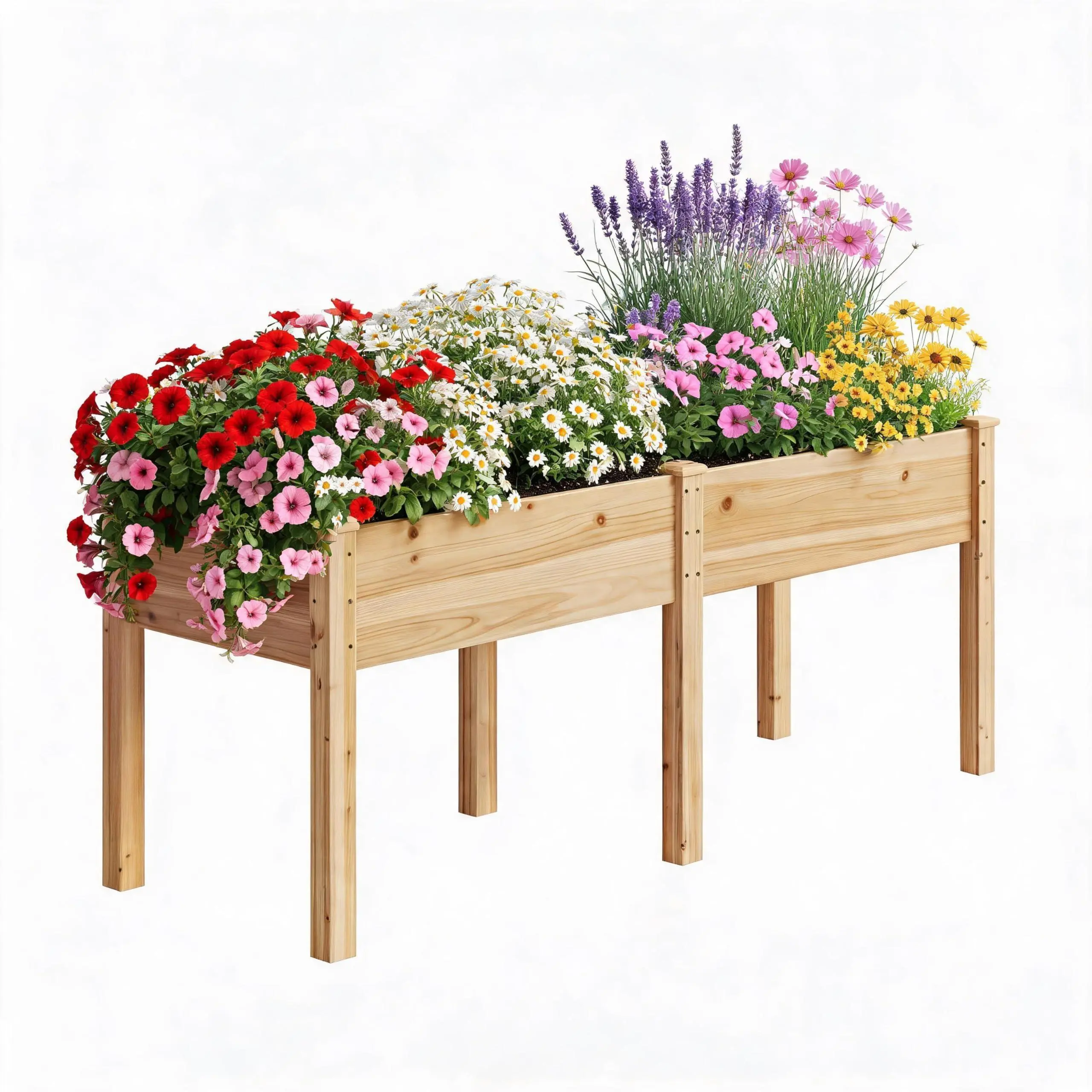 Garvee Raised Garden Beds - Large Size 72x26x30in Natural Wood Elevated Planter Box with Standing Legs, 300lb Capacity for Backyard, Patio