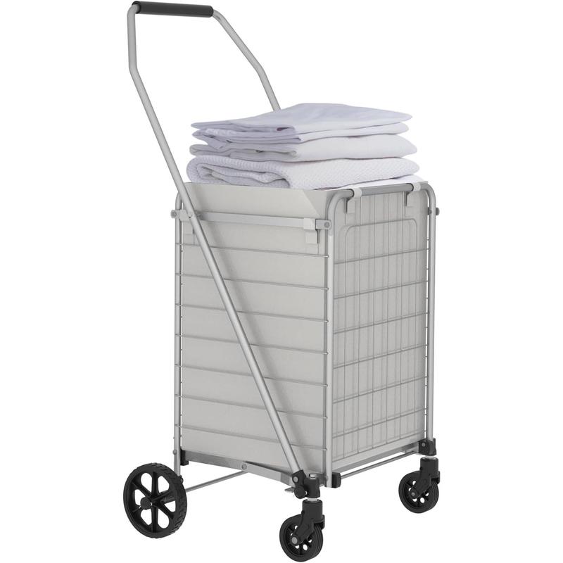 Foldable Heavy Duty Shopping Cart - 200lbs Capacity, 360° Swivel Wheels, 65L Waterproof 600D Oxford Bag, Easy Assembly for Grocery, Laundry, Garden, Camping (Grey, 19.5 x 39 x 20 inch)