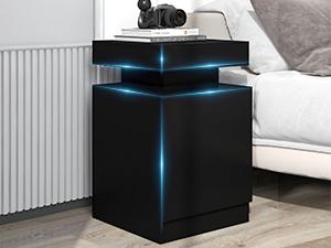 Oneinmil Nightstand Set of 2 with LED Lights Black Finish Night Stand with Storage Cabinet for Bedroom Bedside Table Soft Glow for Cozy Ambiance