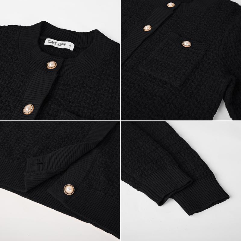 GRACE KARIN Womens Open Front ButtonDown Long Sleeve Texture Knit Cardigan Sweaters with Pockets GRACE KARIN Womens Open Front ButtonDown Long Sleeve Texture Knit Cardigan Sweaters with Pockets