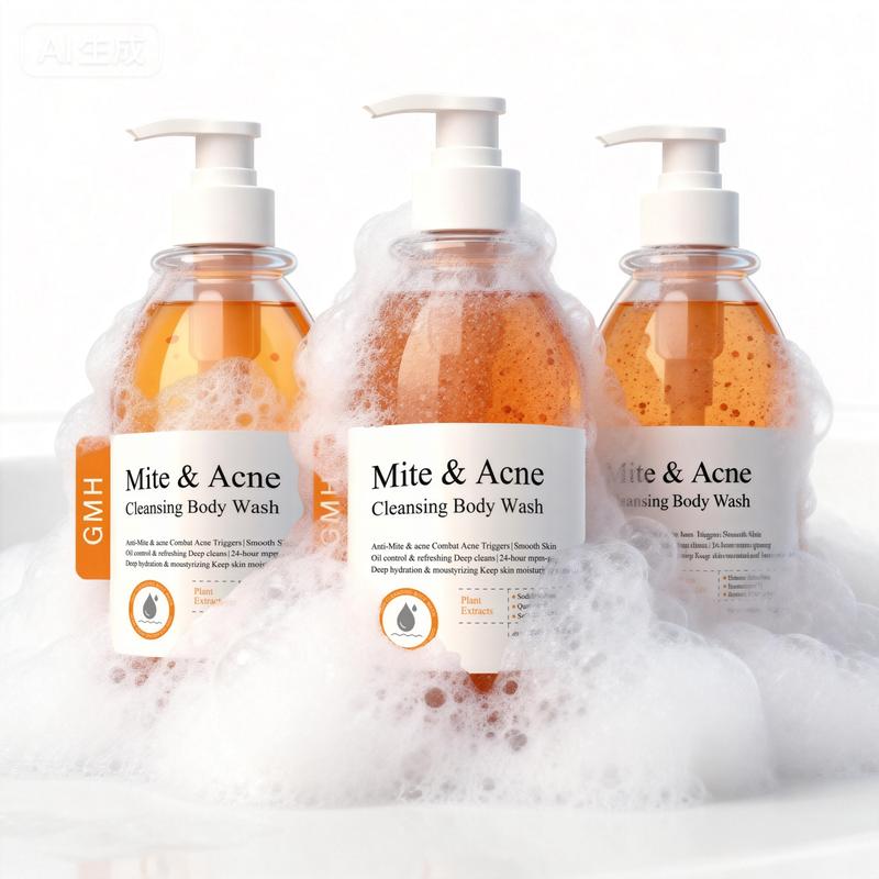 3 Pcs Mite & Acne Cleansing Body Wash Set- Anti-mite and Bacterial Cleansing Shower Gel, Gentle Plant Extracts Body Wash, Body Wash For Troubled Skin, Uneven Skin, Body Care Set