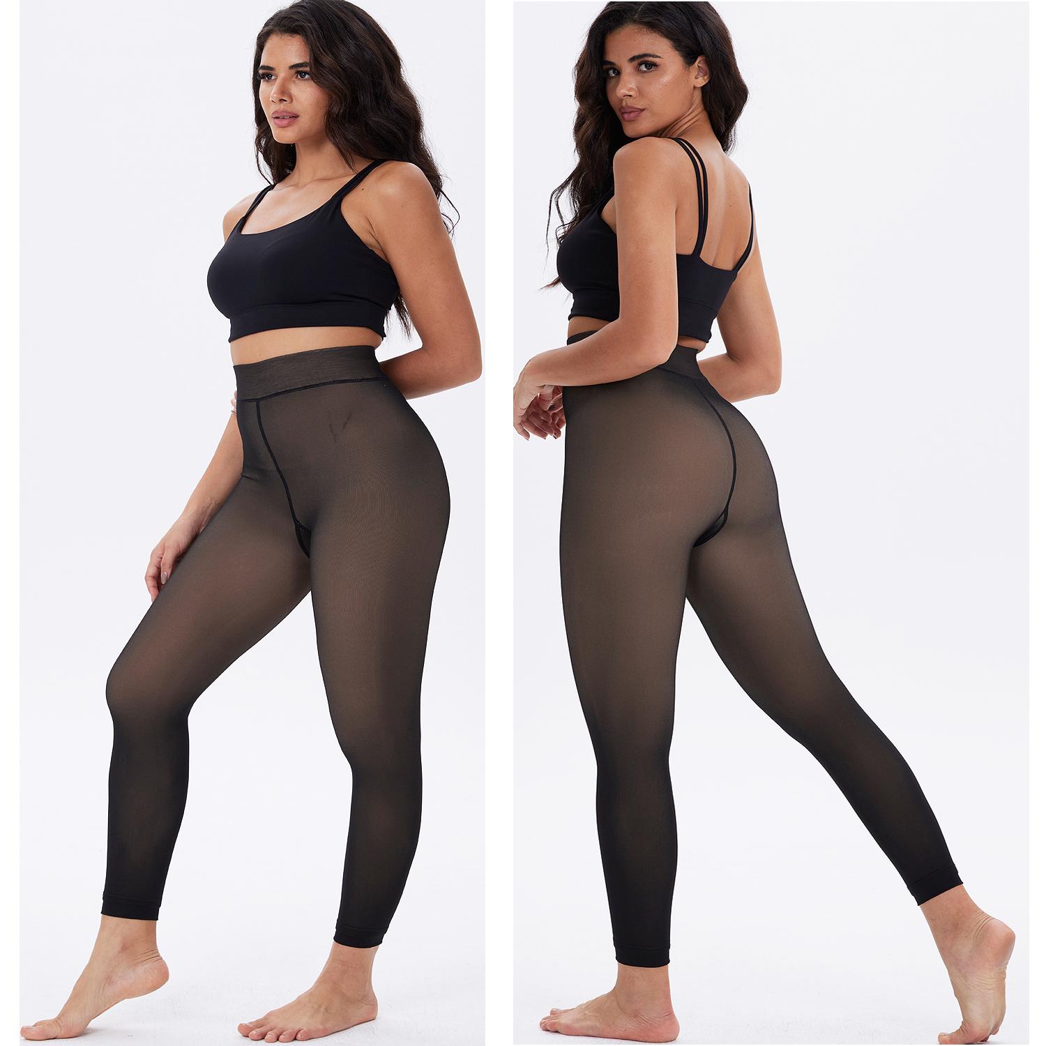  Women's Fleece Lined Tights Fake Translucent Warm Thermal Pantyhose Fake Sheer Thick Leggings Ladies Under Dress for Winter with Plush Inner Layer,High quality  Faux fur Tights,Soft and Breathable,Hight Stretch,Everyday,Minimalist,Slim.
