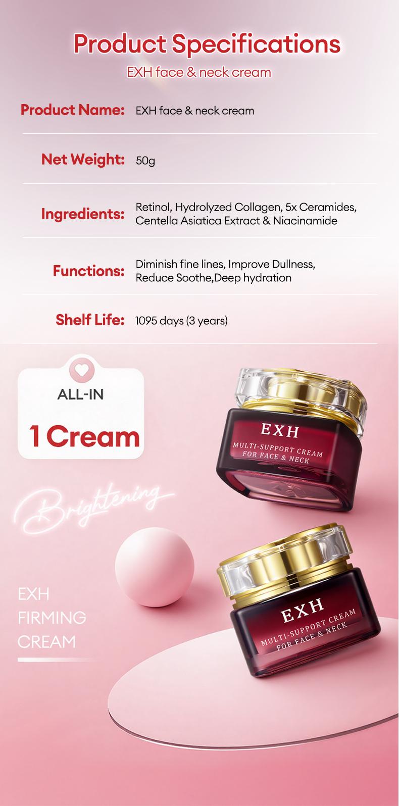 EXH Neck & Face Lifting Cream – Reduces Wrinkles, Firms Sagging Skin, and Restores Elasticity-B3