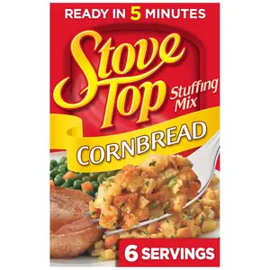 Stove Top Cornbread Stuffing Mix, 6 oz Box – Quick & Easy Classic Cornbread Stuffing, Ready in 5 Minutes, Savory Side Dish, 6 Servings