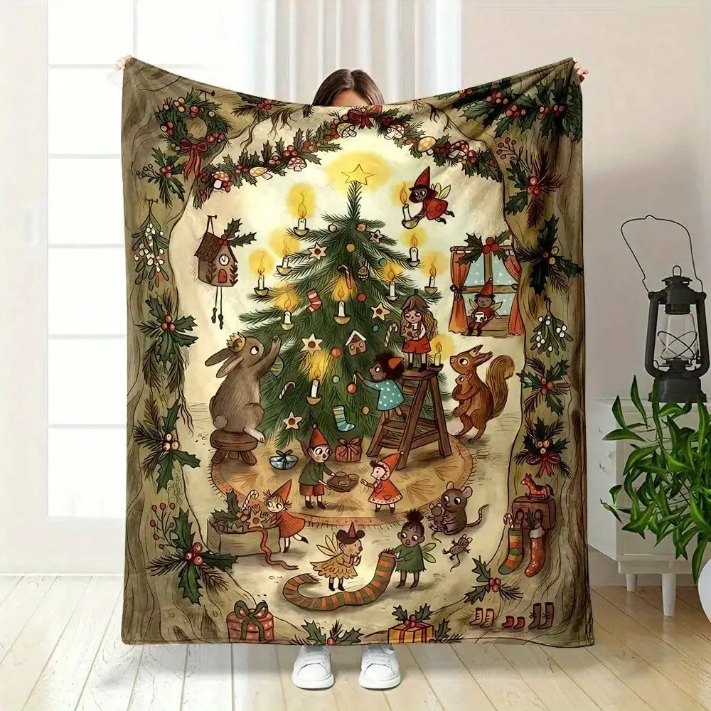 CozyChristmasFlannelThrowBlanket-FestiveElf&TreeDesign,Soft&WarmforCouch,Bed,Office,AndTravel-PerfectHolidayGift,MultipleSizesAvailable,ChristmasWreathPattern,Nap,Family&Friendsstress relief blanket