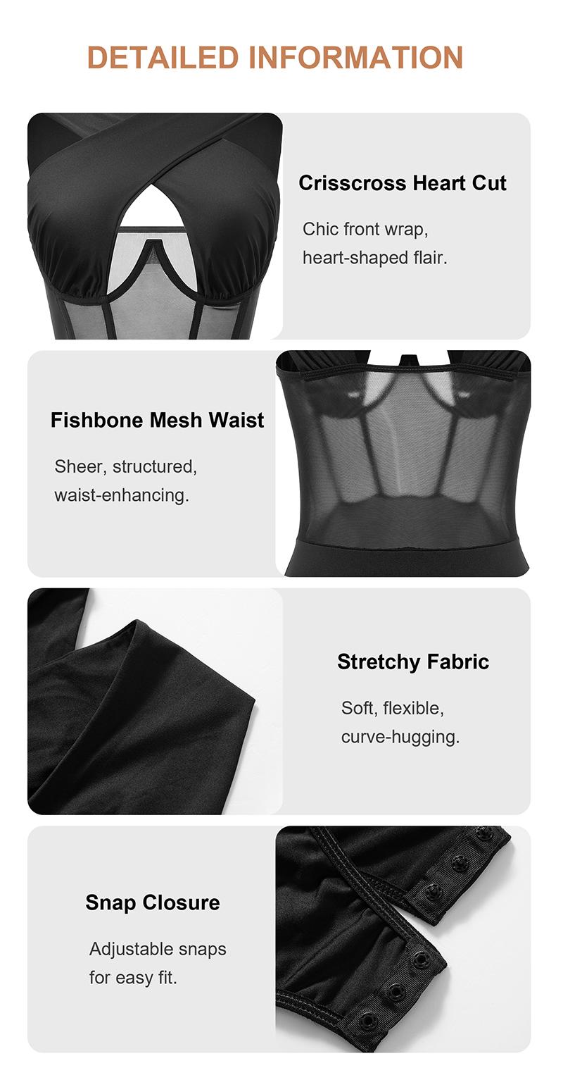 GBELLA Women’s Sleeveless Bodysuit, Viral Crisscross Neckline Mesh Slim Fit Breathable Stretchy, Top Womenswear Clothing Lingerie, Perfect for Beach Vacation Summer Outfits Fashion Item Holiday Gifts