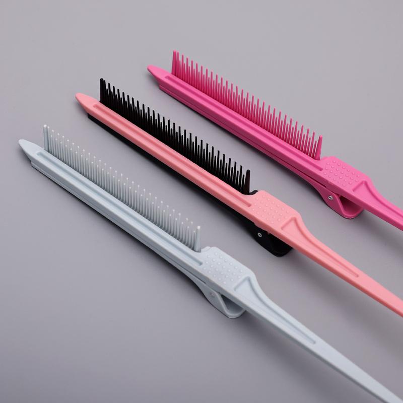 [Ashine] Tail Teasing Clip Comb, Pink Partition Attachment Clip Flat Iron Comb Hair Clip Combs Fine Tooth Comb for Straightening Dyeing  Hair Care Heatless -2PCS Haircare Salon
