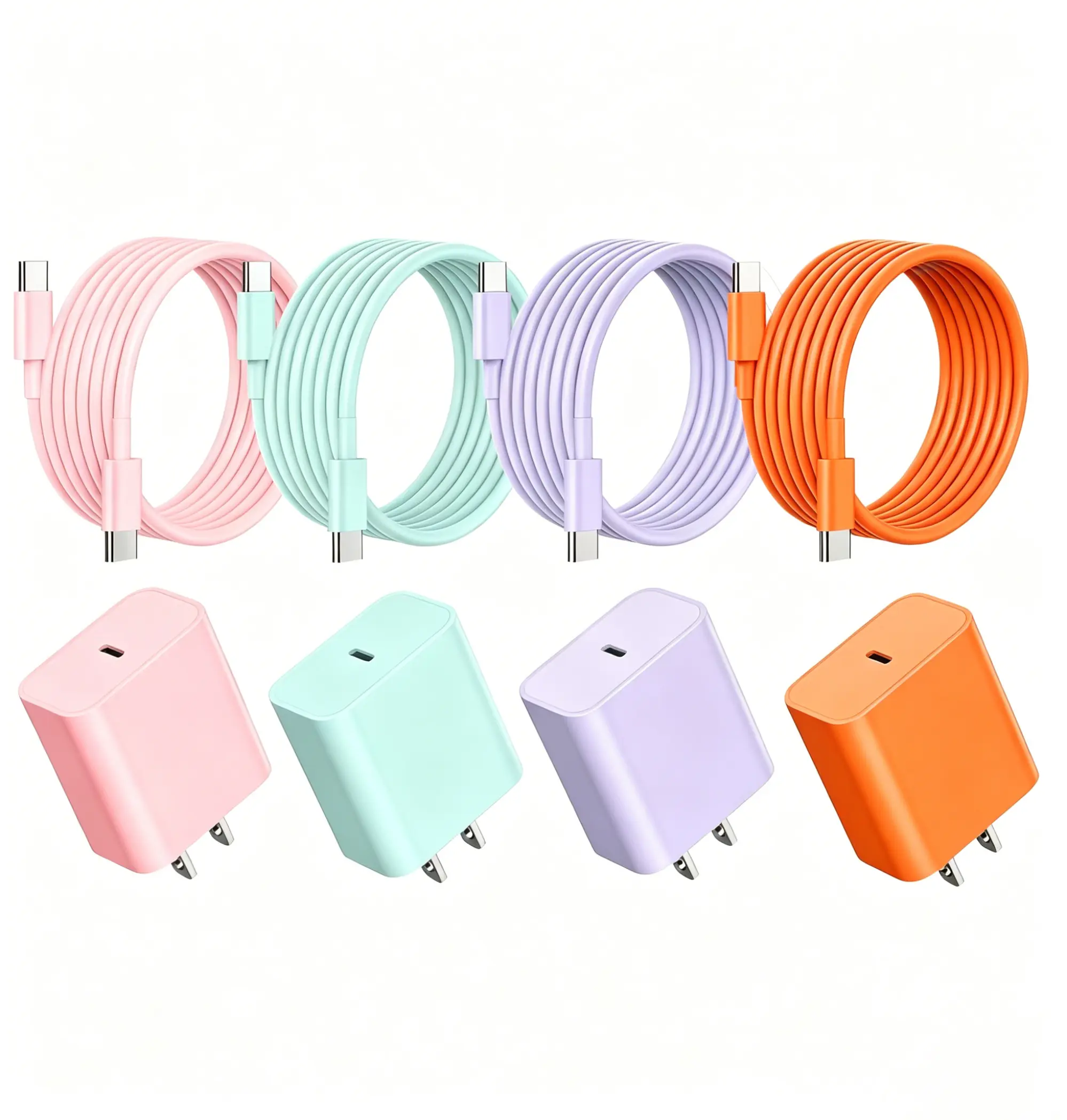 20W Type-C Fast Charging Colorful Charger Set with 10ft Extra-Long Durable Type-C Cable - Compatible with iPhone 17 Series/16 Series/15 Series/iPad, Samsung S20-S26 Series, Smartphone, Cellphone, Electronic Mobile Device Adapter