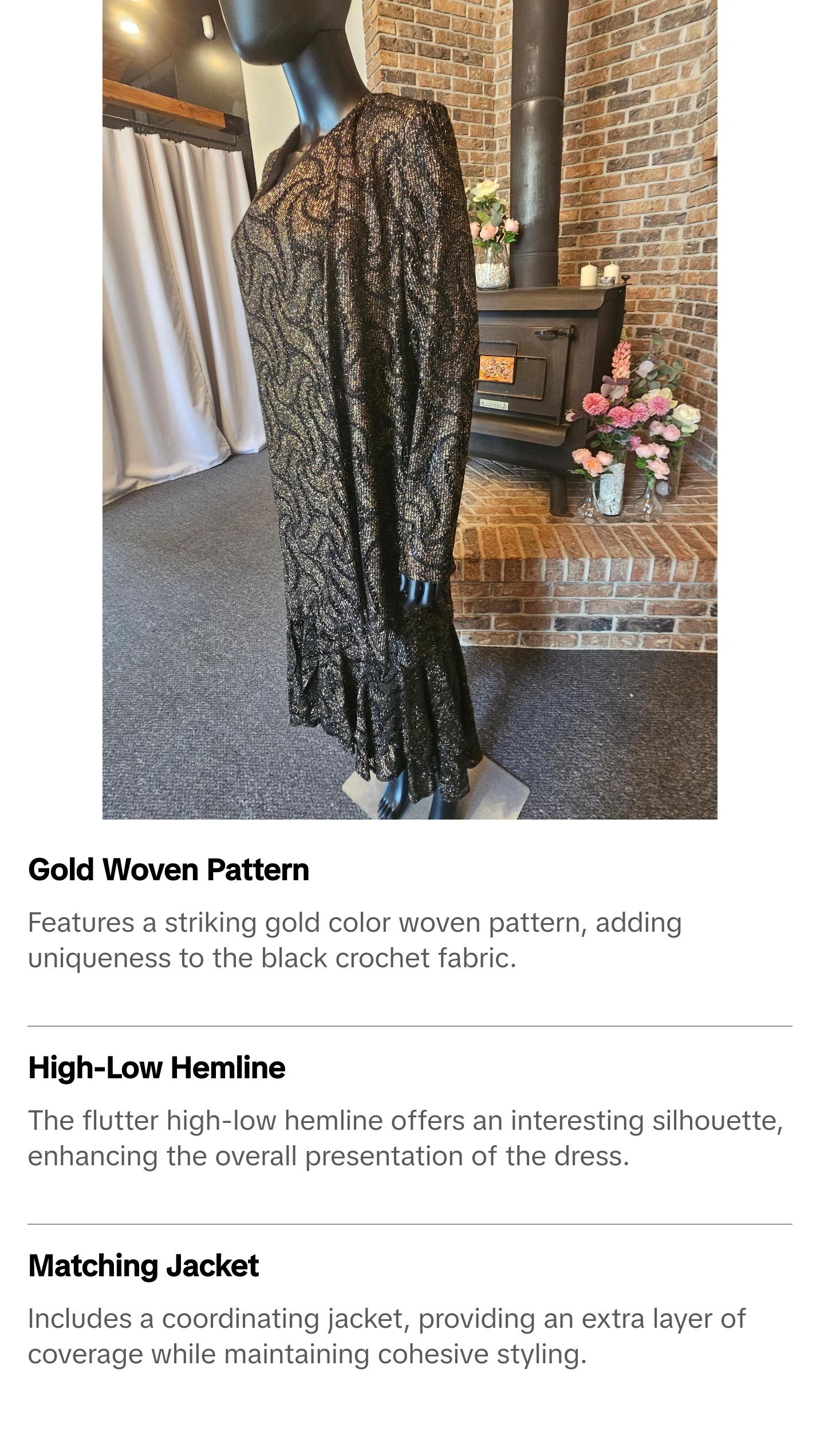 Black/Gold Crochet Formal Dress with Jacket