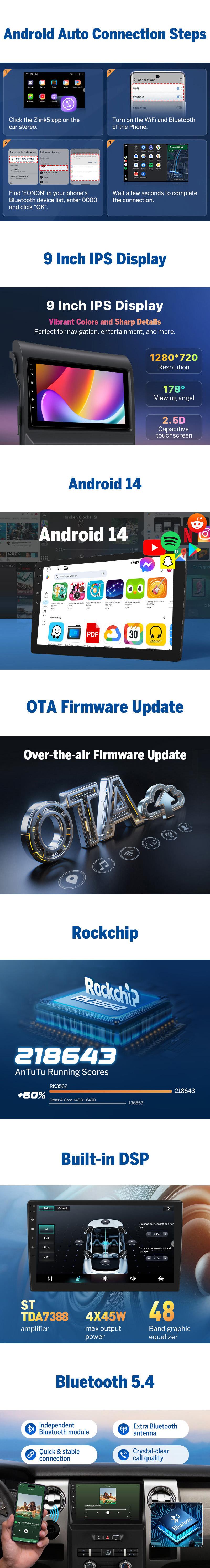 EONON Car Stereo for Ford F-150 2009-2014, Wireless CarPlay & Android Auto, 4GB+64GB, 9" Android 14 Touchscreen Head Unit with Steering Wheel Control, Subwoofer, Bluetooth, GPS, Backup Camera – FDF1X7A