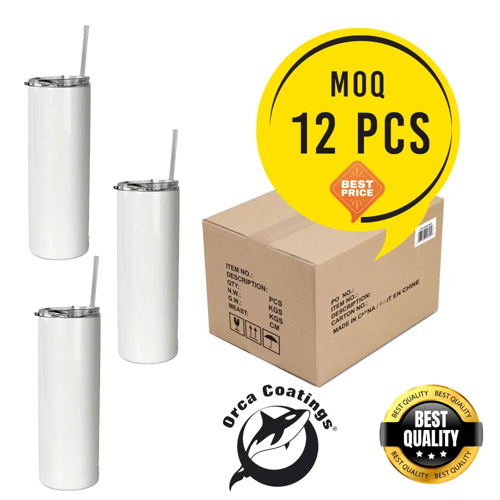 Orca Coatings Wholesale 20 oz. Stainless Steel Skinny Tumbler with Lid and Straw