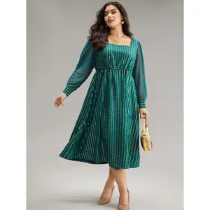 BLOOMCHIC Glitter Striped Patchwork Mesh Square Neck Dress 2026 Summer Vibes Casual Fit Swimweek
