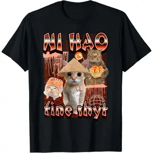 ni hao fine shyt funny brainrot gen z meme gen alpha T-ShirtCrewneck Classic Fabric Soft Breathable Comfy Fitted Relaxed Fit Tshirt