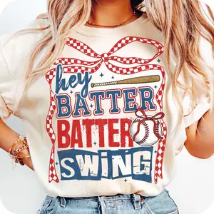 Comfort Colors Batter Batter Swing Baseball Shirt, Retro Checkered Baseball Mom Graphic Tee, Coquette Game Day Baseball, Gift for Baseball Moms Women, Casual Sports Fan Outfit, Fast Shipping USA