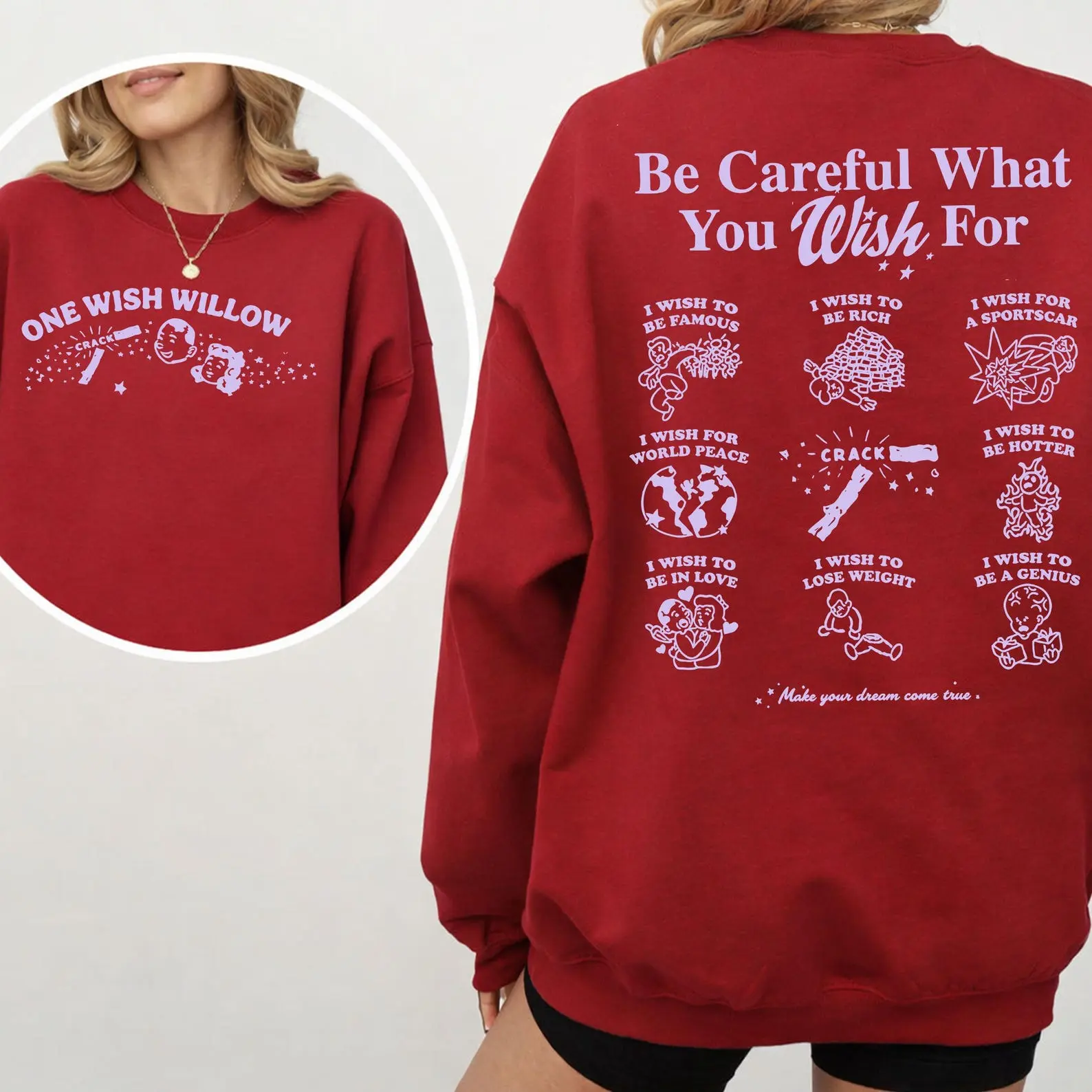 One Wish Willow Red Sweatshirt, Be Careful What You Wish For Obsession Movie Shirt, Red Double Sided Graphic Tee, Vintage Thriller Fan Gift
