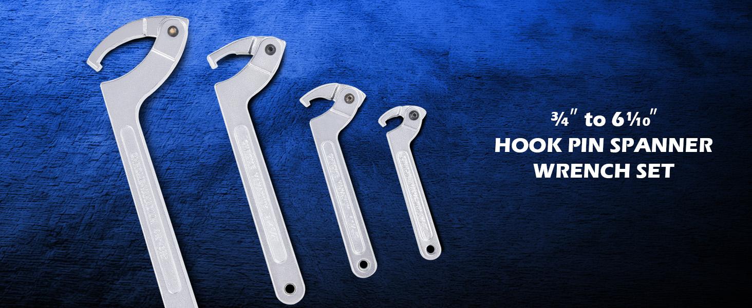 Orion Motor Tech 8pc Adjustable Pin Spanner Wrench Tool Set, Spanner Nut Wrench Tools with Changeable Heads for Pipes Heating Cars, Coilover Hook Wrenches for Suspension System, 3/4" to 6-1/10"