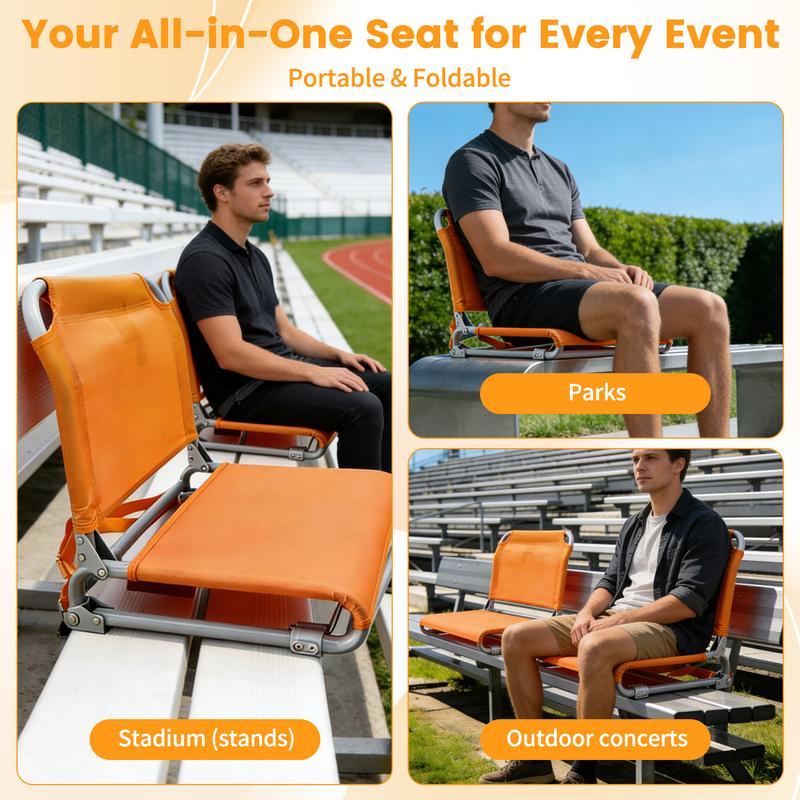 Game-Day Essential Foldable Waterproof Stadium Seat Heavy-Duty Portable Sports Chair with 600D Oxford Fabric & Ergonomic Curved Backrest