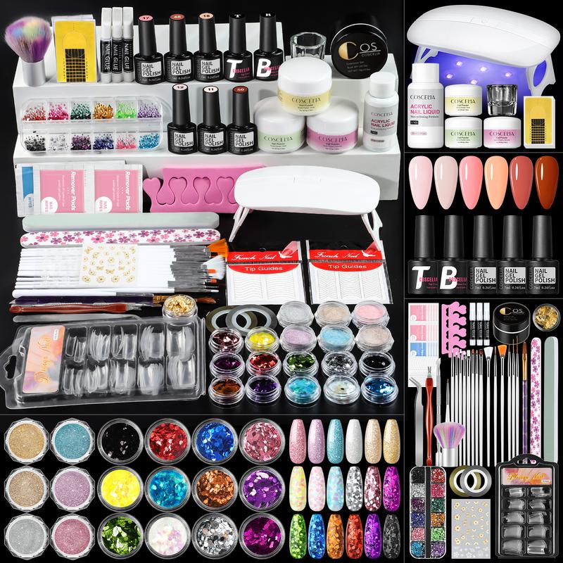 COSCELIA Acrylic Nail Kit for Beginners | Nude Acrylic Powder, UV Gel Polish & Glitter Decorations | Complete Gift for Women COSCELIA Acrylic Nail Kit for Beginners | Nude Acrylic Powder, UV Gel Polish & Glitter Decorations | Complete Gift for Women