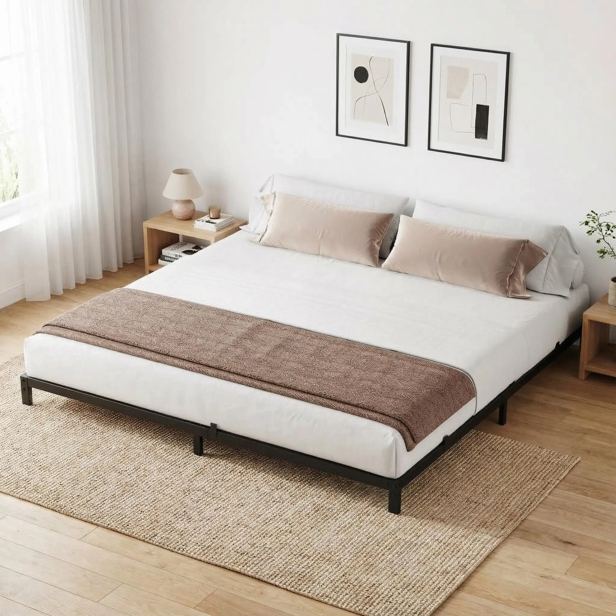 Garvee 6 Inch California King Metal Platform Bed Frame with Heavy Duty Sturdy Construction, 6 Non-Slip Mattress Supports, Reserved Holes for DIY Headboard, Ample Storage Space Under Bed, and Noise-Free Design, Bed Frame Storage Solutions, Bed Upgrade