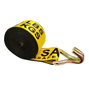 4" x 40', 50, 60' USA Custom Winch Straps w/ Wire J Hooks