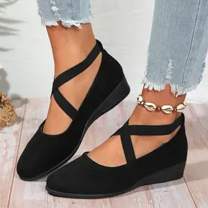Soft Wedge Shoes for Women, Stylish Fashion Closed-Toe Design in Faux Suede, Comfort Style for Day or Night Wear