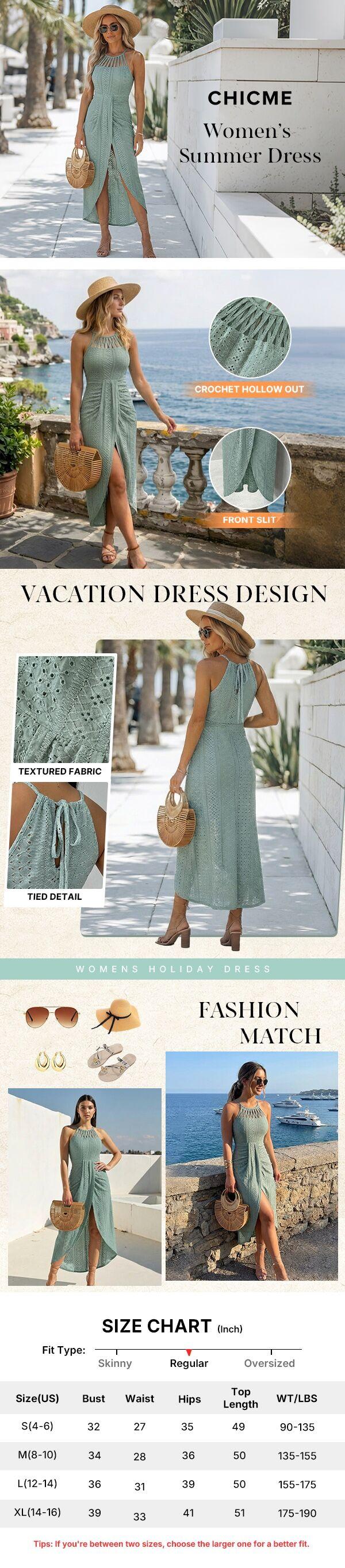 ChicMe Women's St. Patrick's Day Halter Hollow-out A Line Sleeveless Front Slit Ruched Maxi Wedding Guest Dress Vacation Dress